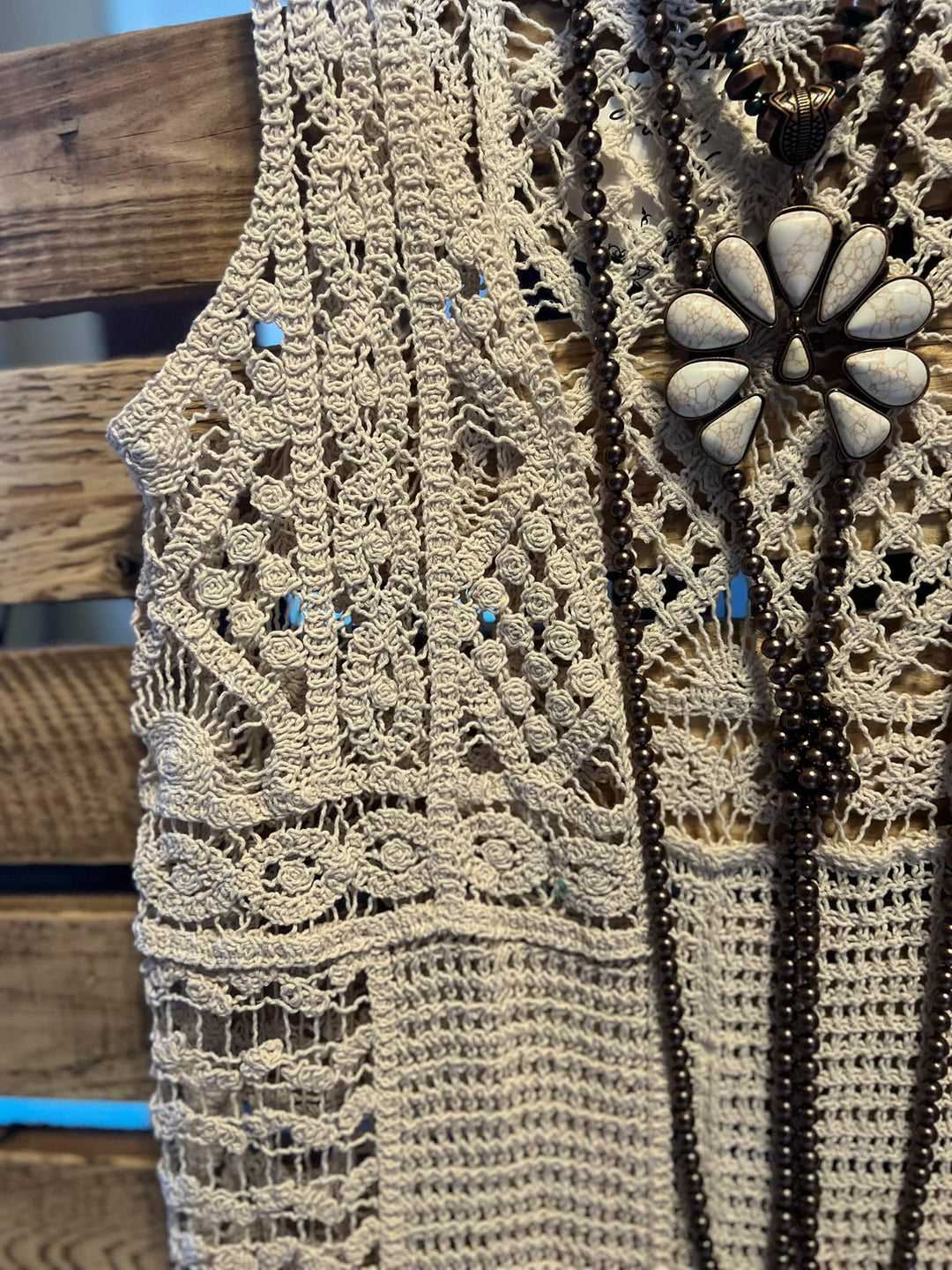 You Inspire My Heart Bohemian Crochet Vest Beige Natural