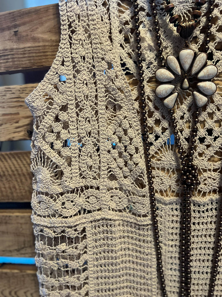 You Inspire My Heart Bohemian Crochet Vest Beige Natural