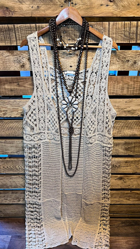 You Inspire My Heart Bohemian Crochet Vest Beige Natural