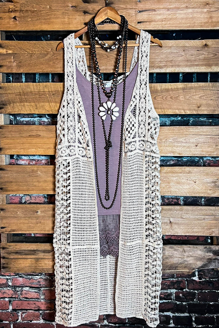 You Inspire My Heart Bohemian Crochet Vest Beige Natural