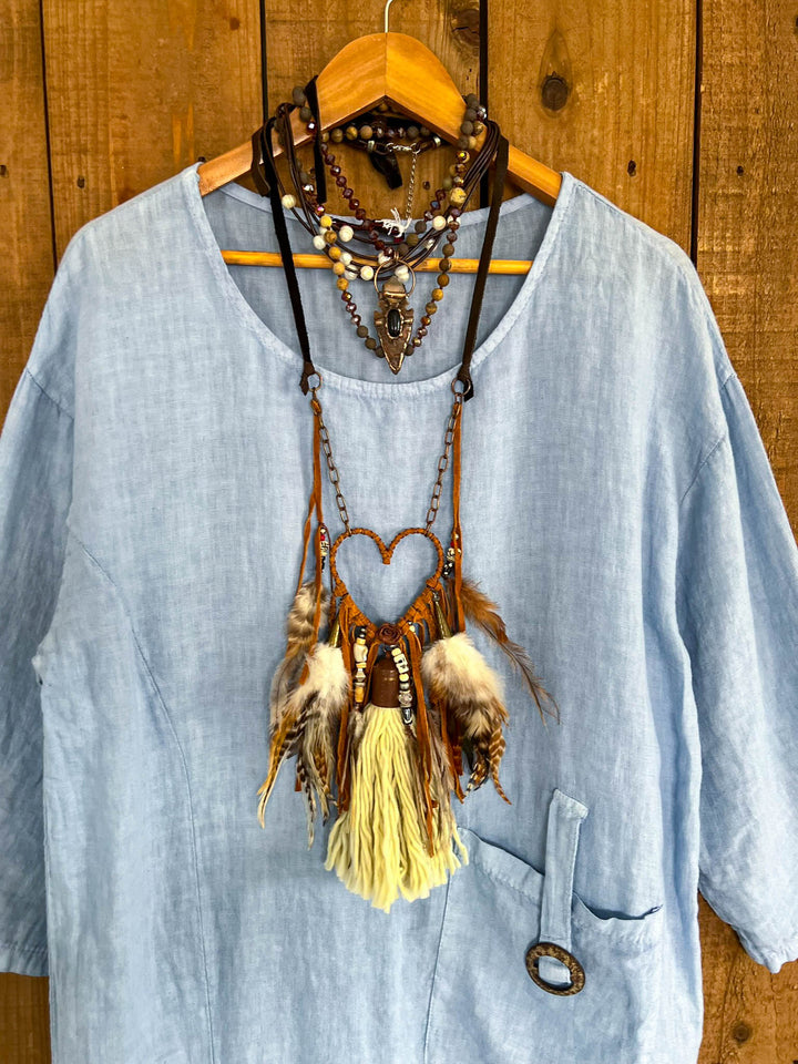 Just That Easy Comfy Style Linen Fabric Long Tunic Dress - Made in Italy