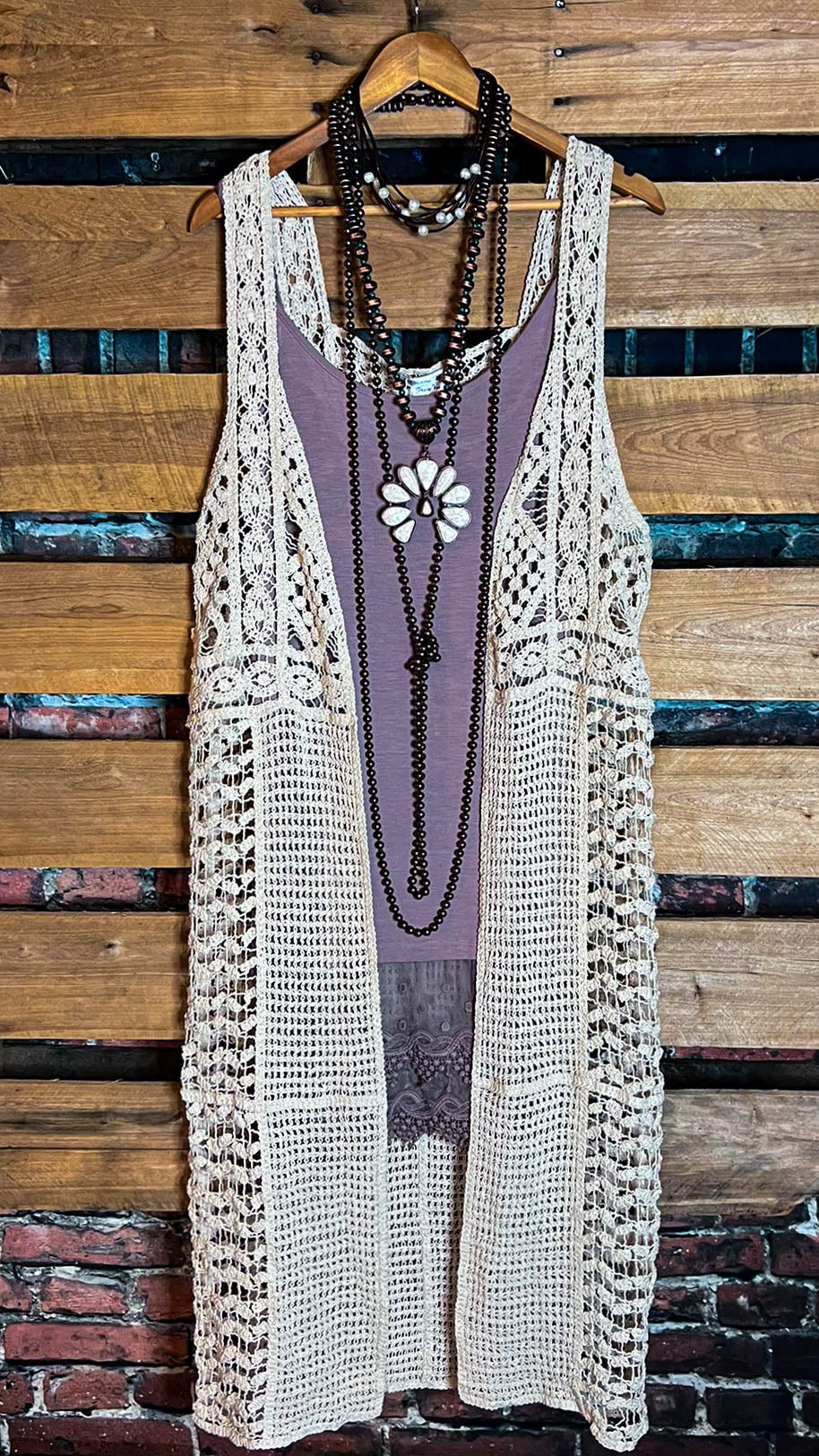 You Inspire My Heart Bohemian Crochet Vest Beige Natural