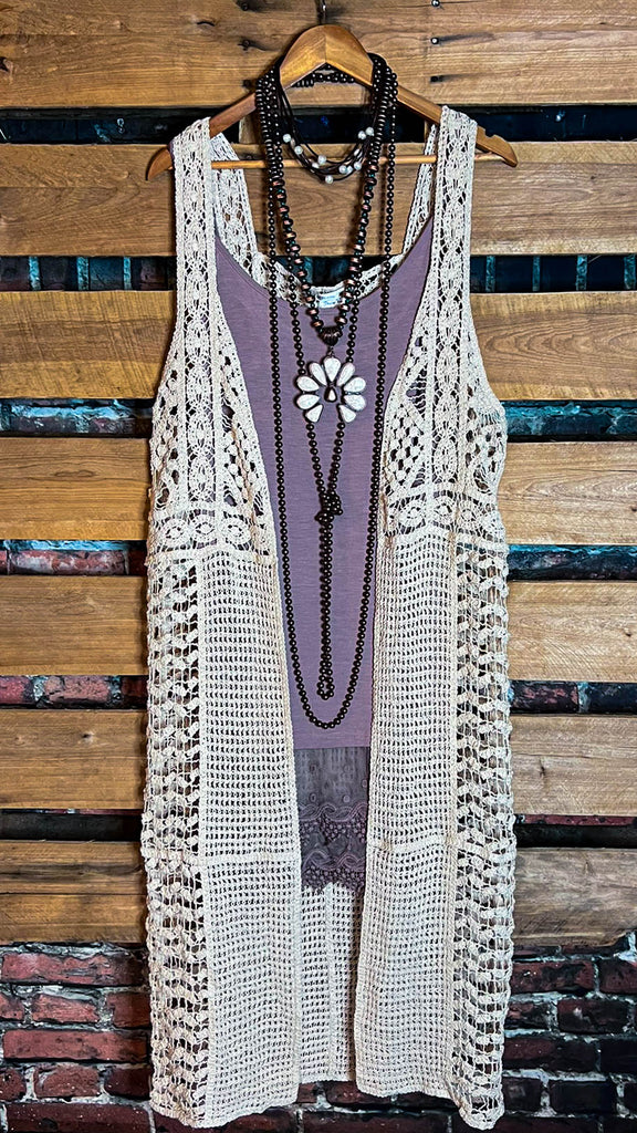 You Inspire My Heart Bohemian Crochet Vest Beige Natural