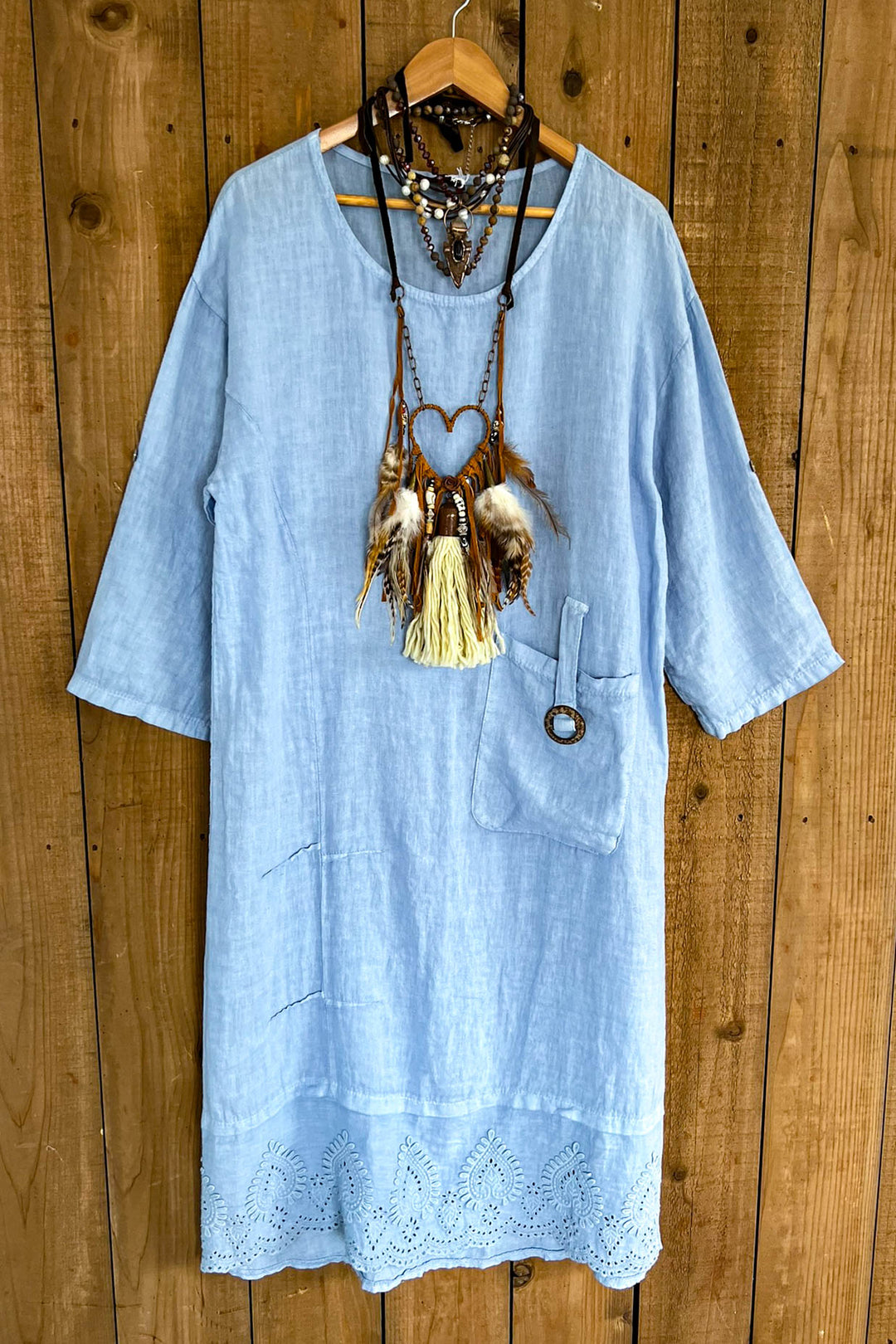 Just That Easy Comfy Style Linen Fabric Long Tunic Dress - Made in Italy