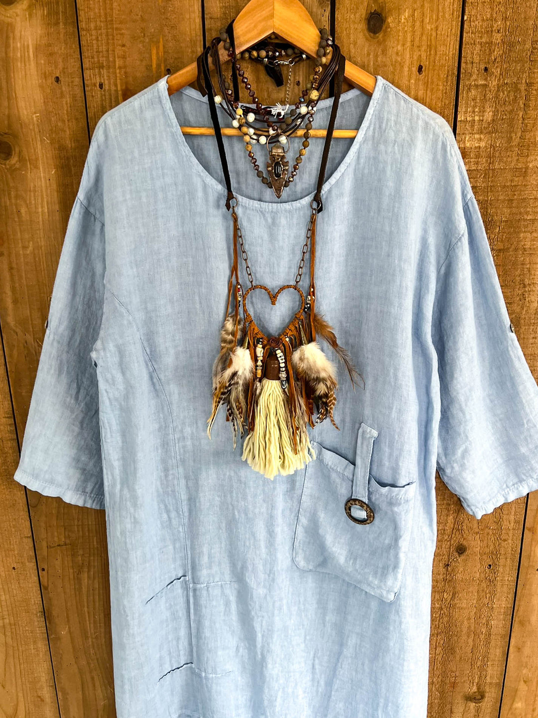 Just That Easy Comfy Style Linen Fabric Long Tunic Dress - Made in Italy