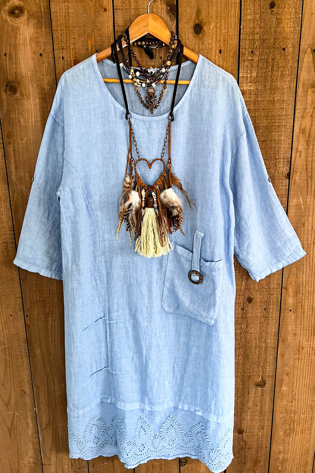 Just That Easy Comfy Style Linen Fabric Long Tunic Dress - Made in Italy