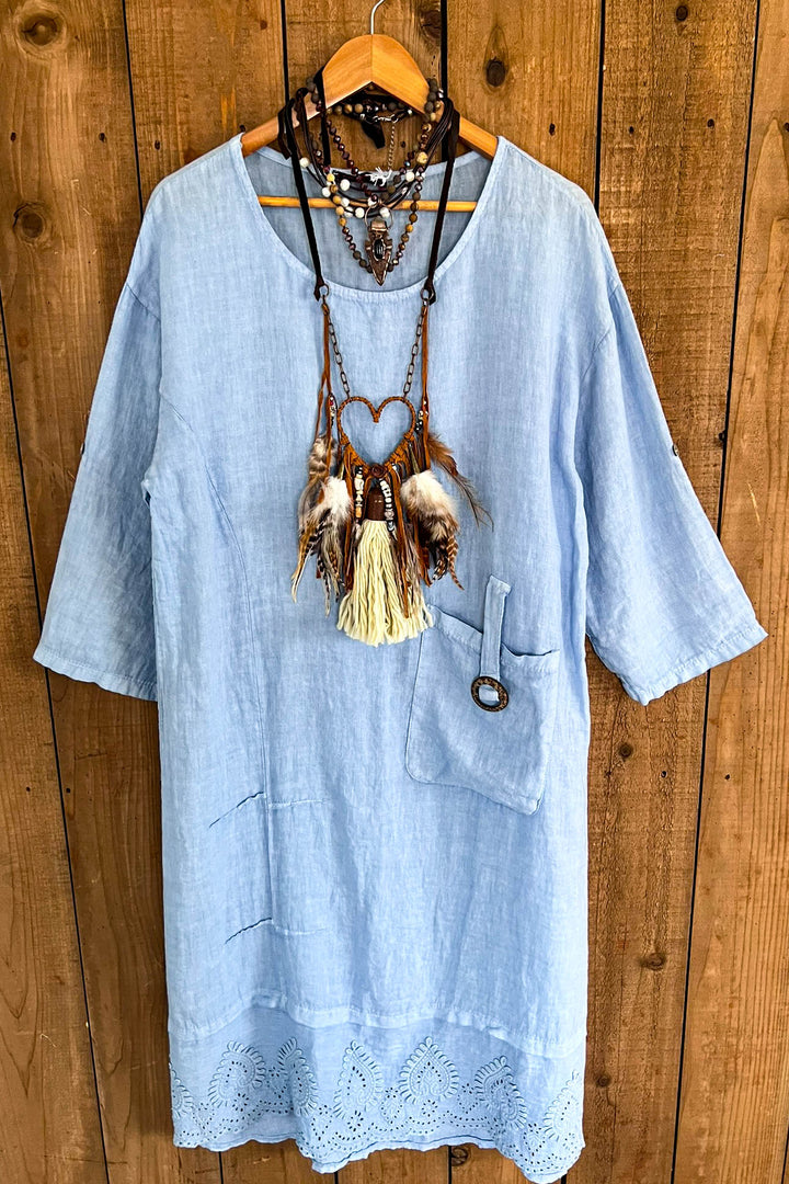 Just That Easy Comfy Style Linen Fabric Long Tunic Dress - Made in Italy