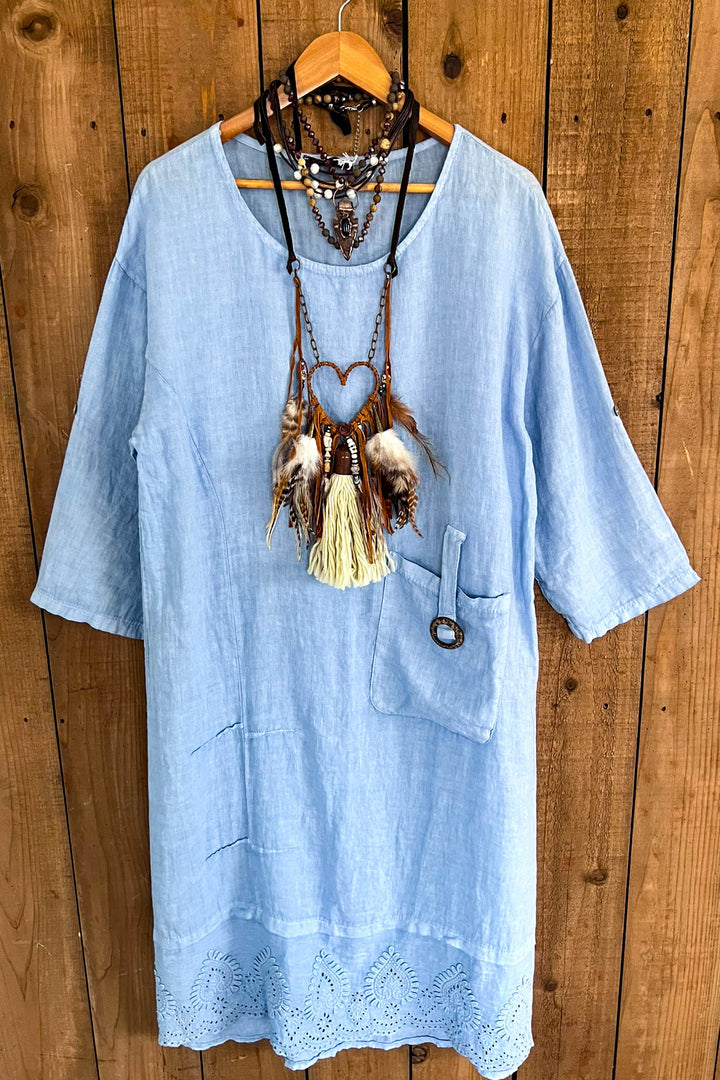 Just That Easy Comfy Style Linen Fabric Long Tunic Dress - Made in Italy