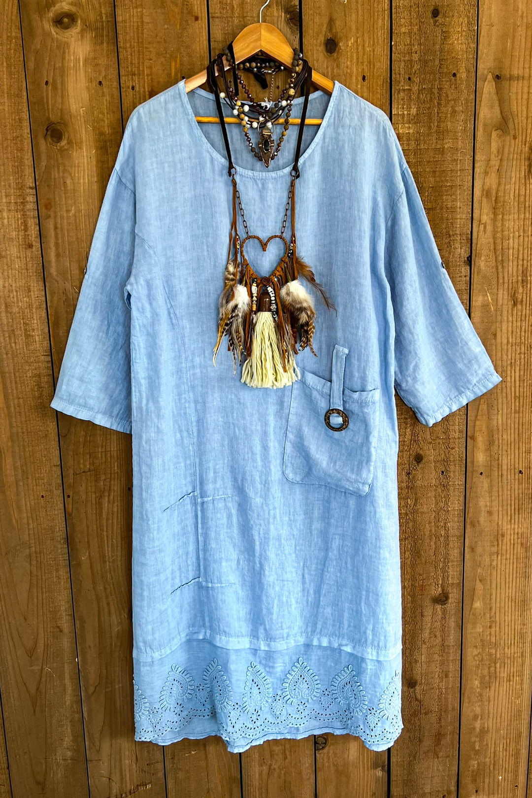 Just That Easy Comfy Style Linen Fabric Long Tunic Dress - Made in Italy