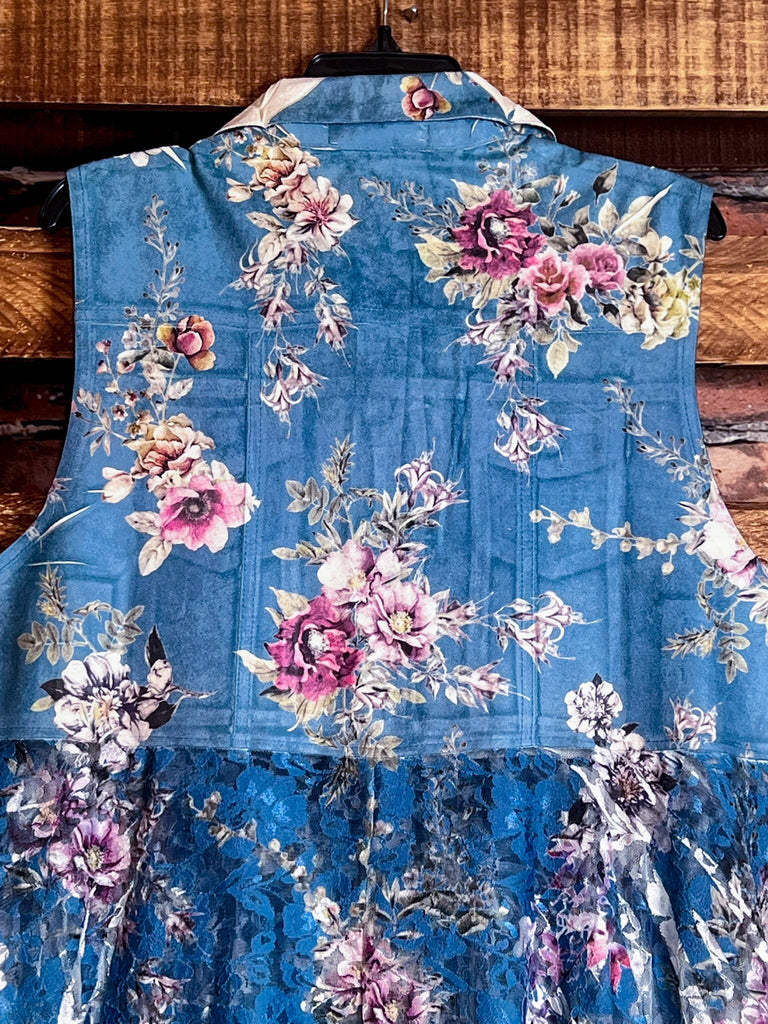 BEAUTY ENCHANTMENT FLORAL SUEDE & LACE  VEST