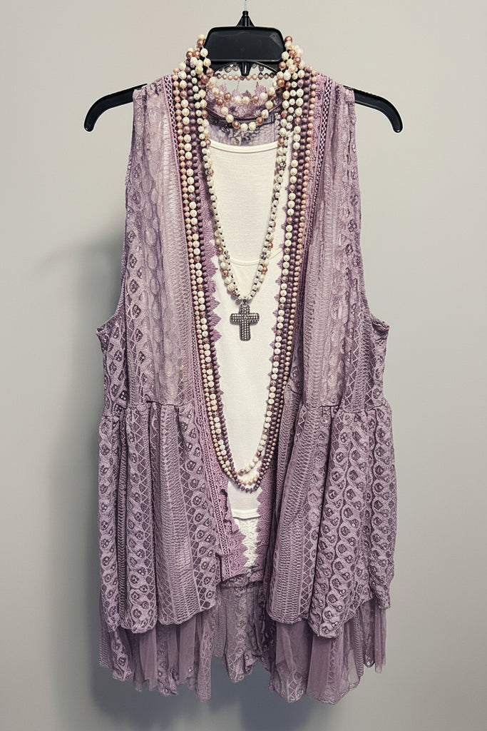 DARLING GRACEFUL WAYS LAVENDER TIMELESS LACE VEST