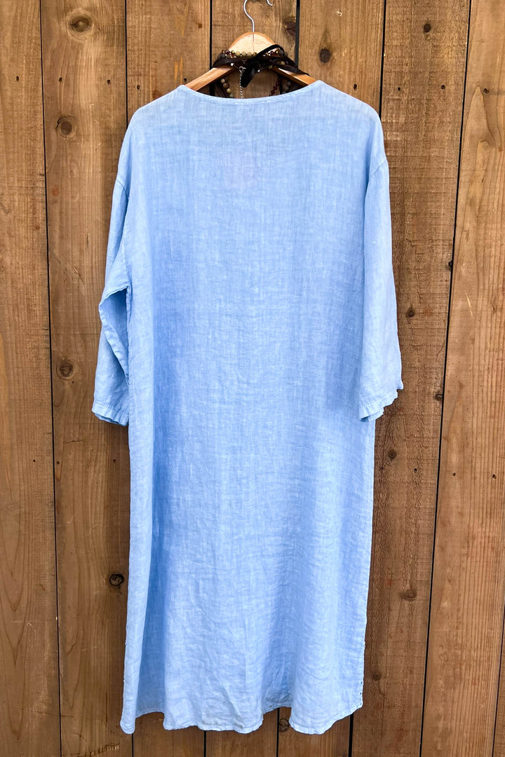Just That Easy Comfy Style Linen Fabric Long Tunic Dress - Made in Italy