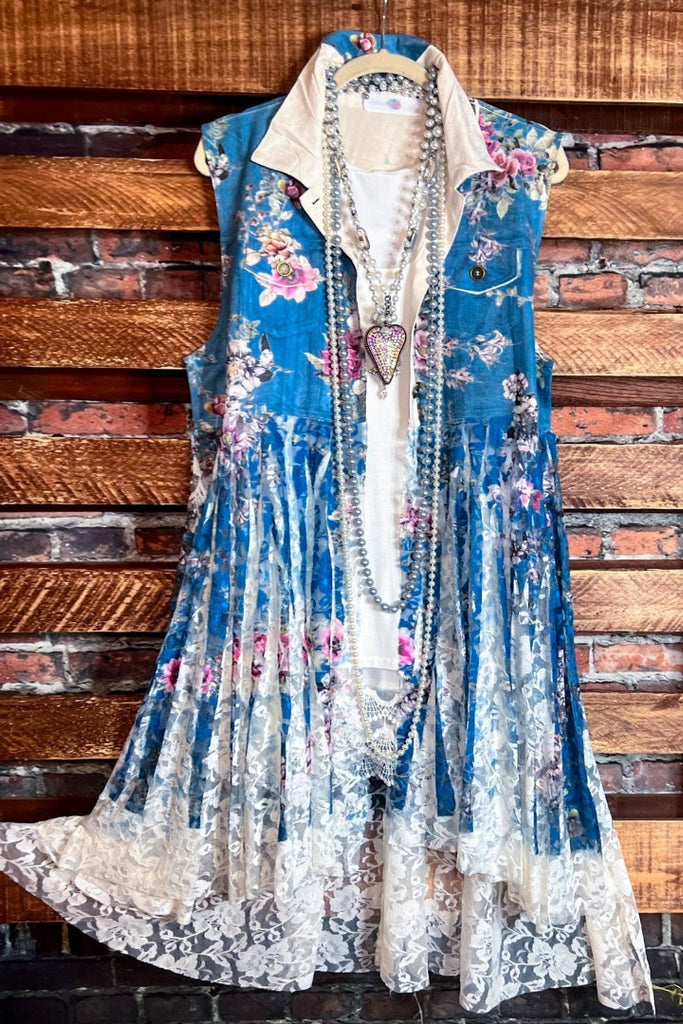 BEAUTY ENCHANTMENT FLORAL SUEDE & LACE  VEST
