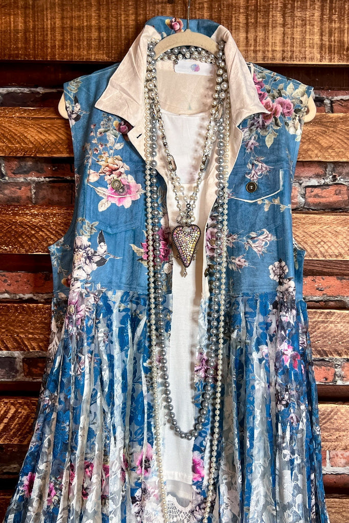 BEAUTY ENCHANTMENT FLORAL SUEDE & LACE  VEST