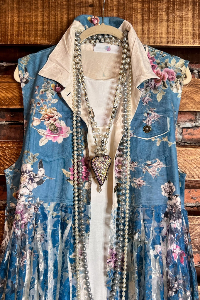 BEAUTY ENCHANTMENT FLORAL SUEDE & LACE  VEST
