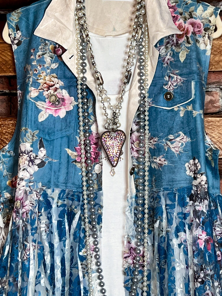 BEAUTY ENCHANTMENT FLORAL SUEDE & LACE  VEST