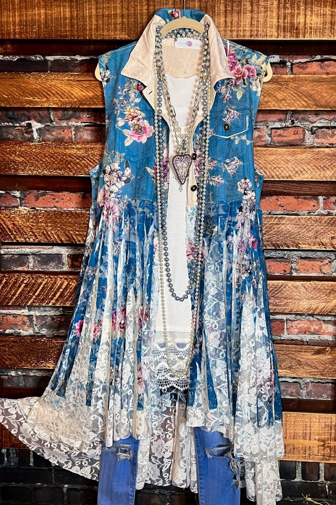 BEAUTY ENCHANTMENT FLORAL SUEDE & LACE  VEST