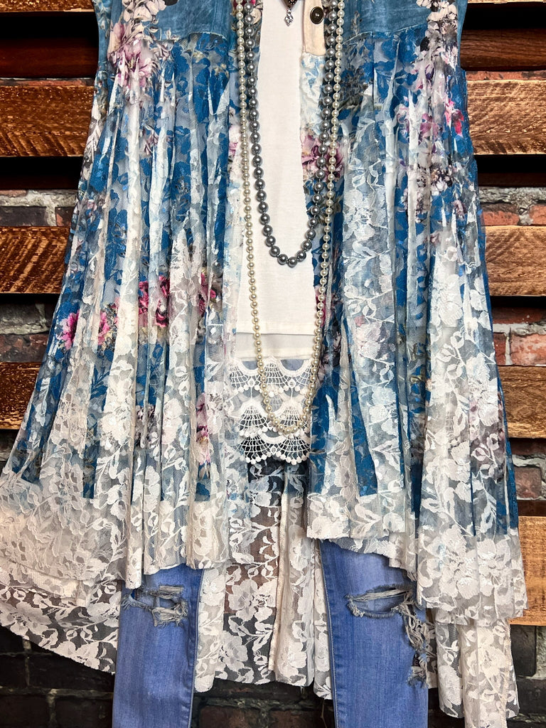 BEAUTY ENCHANTMENT FLORAL SUEDE & LACE  VEST