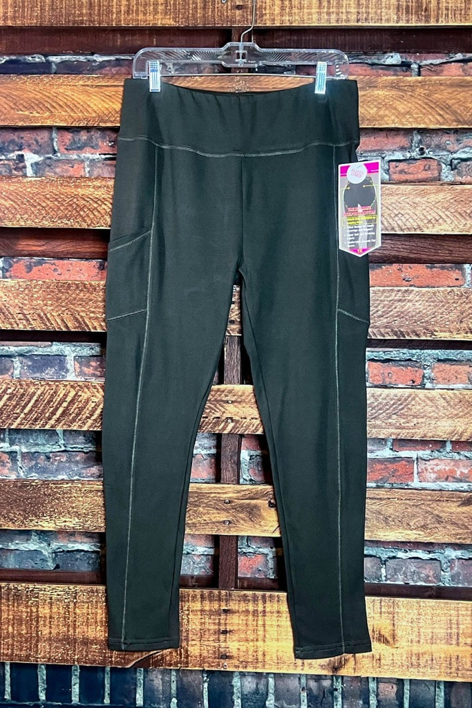 PLUS SOLID DARK OLIVE FLEECE 4-INCH HIGH-WAIST LEGGINGS