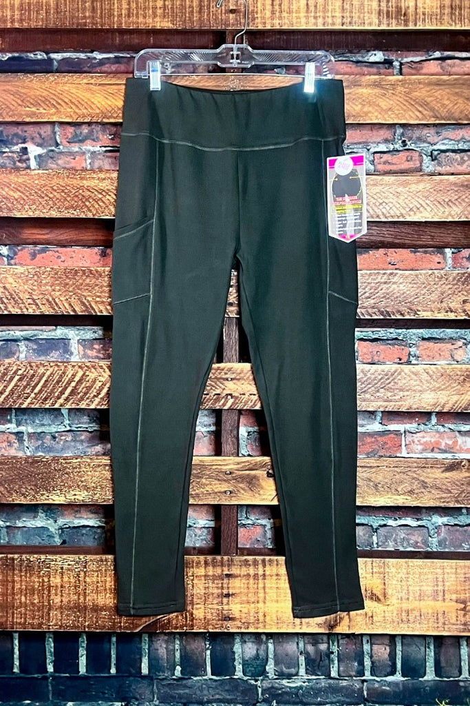 PLUS SOLID DARK OLIVE FLEECE 4-INCH HIGH-WAIST LEGGINGS