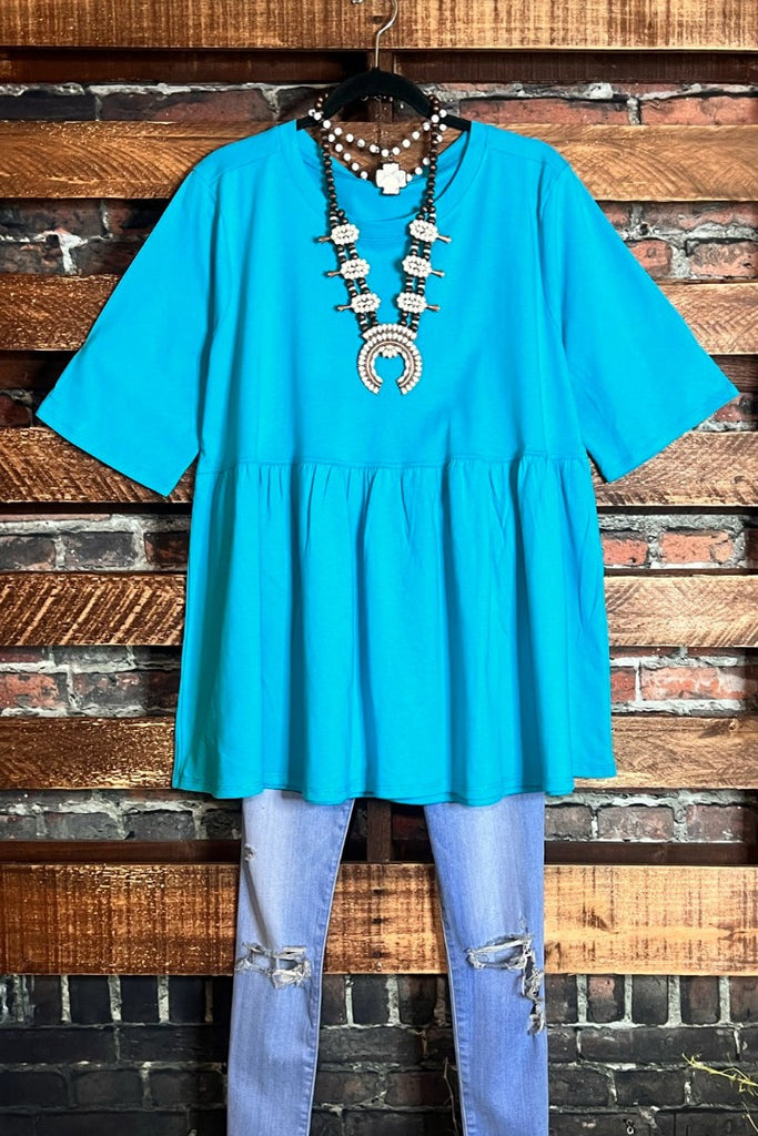 LET'S GO TO TOWN 100 % COTTON BLUE SKY BABYDOLL TOP