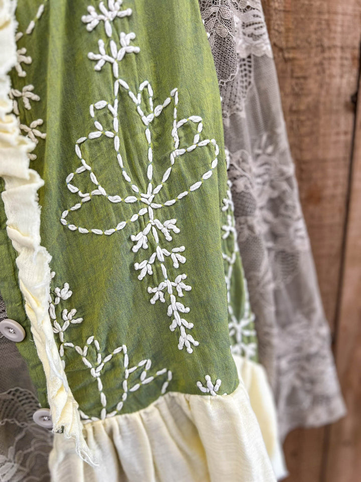 Always in My Dreams Green Embroidery Ruffle Vest
