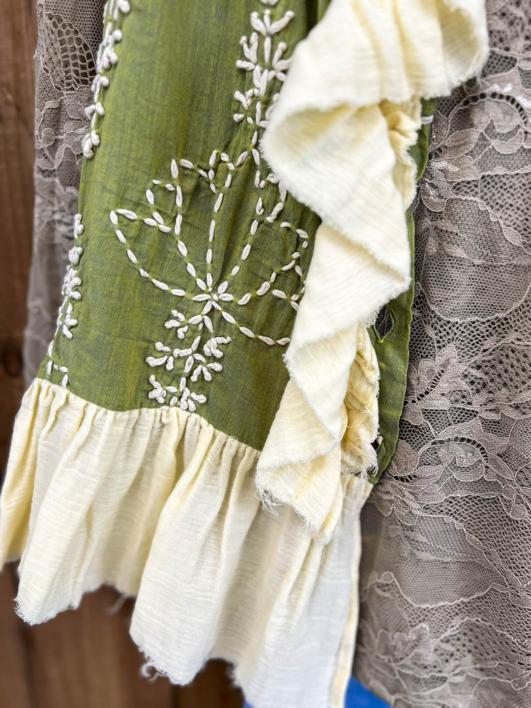 Always in My Dreams Green Embroidery Ruffle Vest