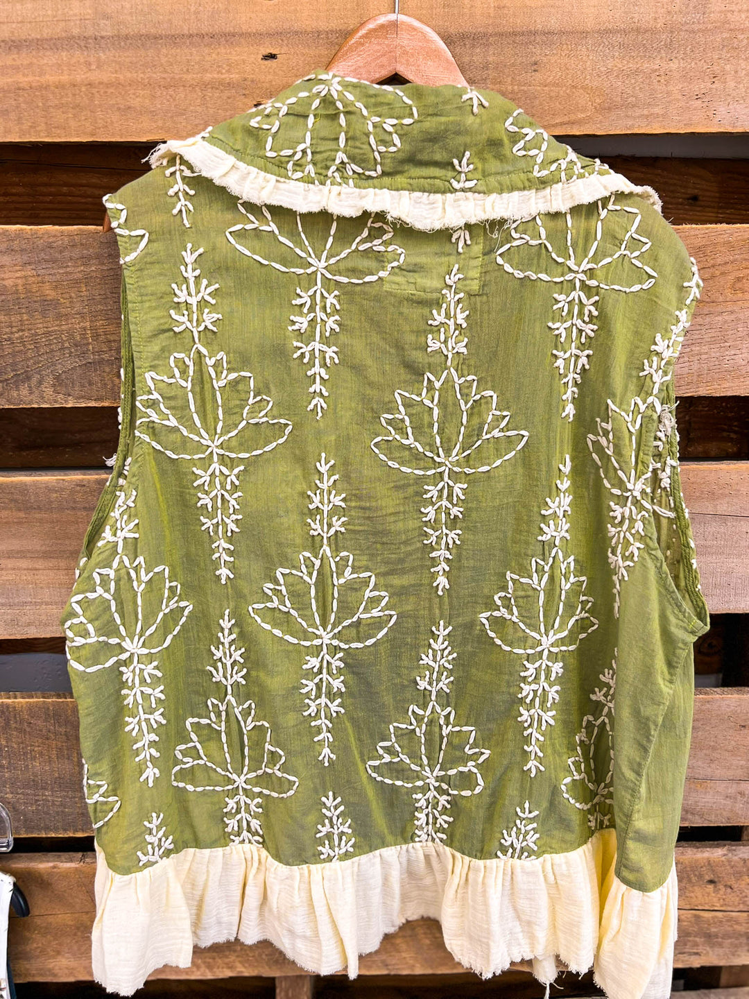 Always in My Dreams Green Embroidery Ruffle Vest