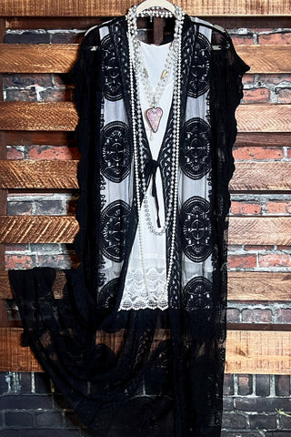 A FABULOUS HEART LACE SAGE DUSTER CARDIGAN KIMONO