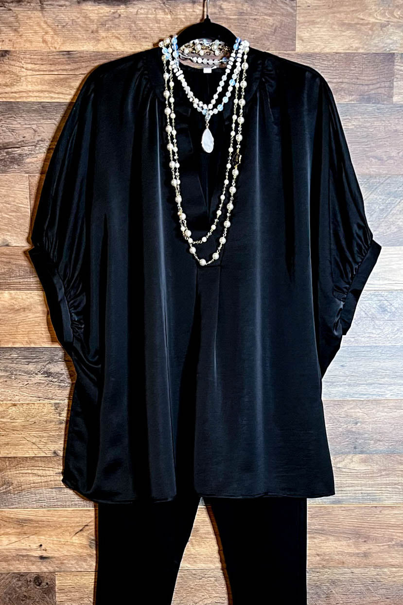 GLAMOROUS BLACK SATIN COMFY OVERSIZED 2X-3X-4X TUNIC