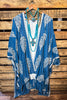 SEA BREEZE ESCAPE RESORT BLUE BOHO EMBROIDERED KIMONO