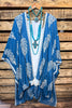 SEA BREEZE ESCAPE RESORT BLUE BOHO EMBROIDERED KIMONO