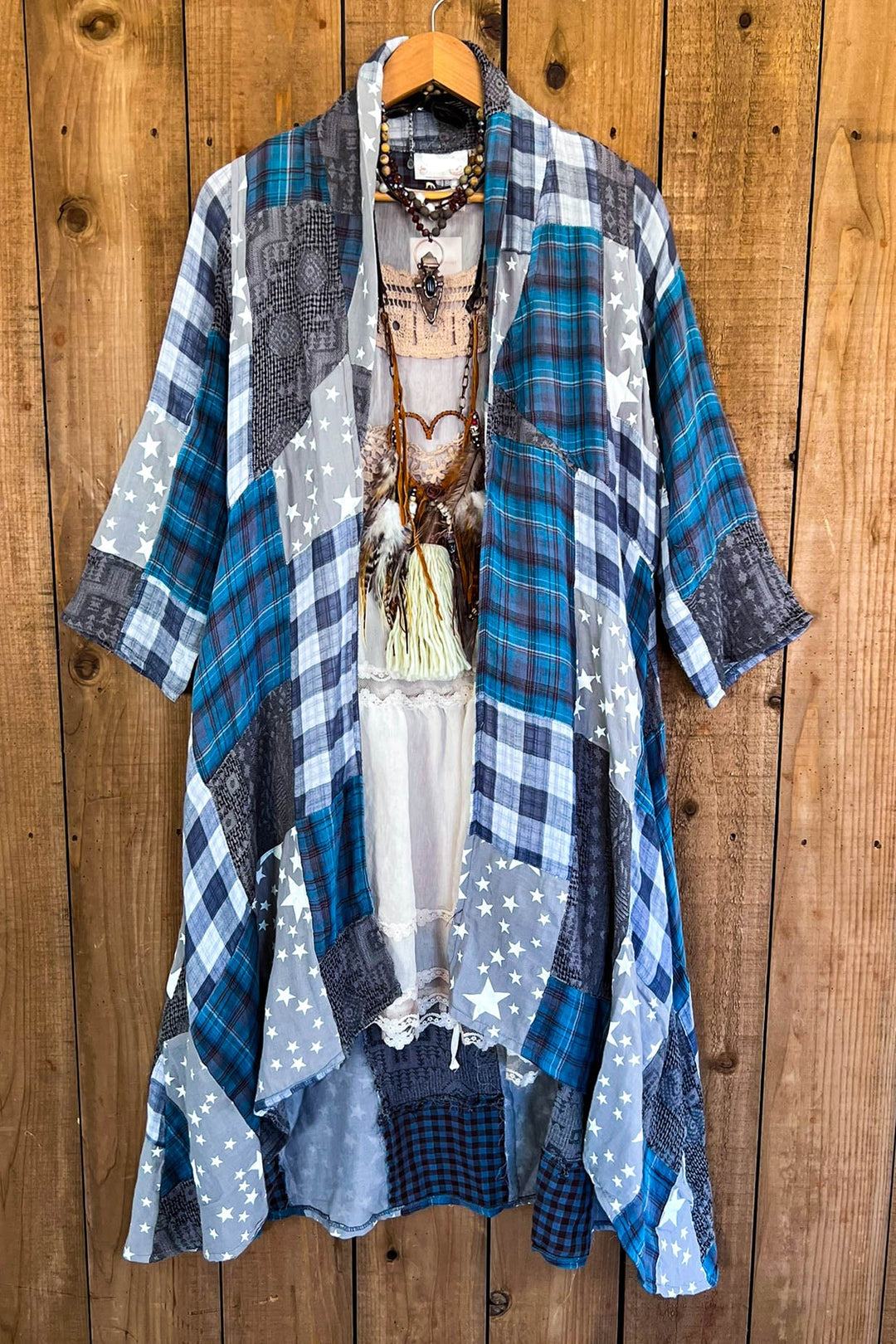 Soft Wander Patchwork Multi-Color Duster Jacket - 100% Gauze Cotton