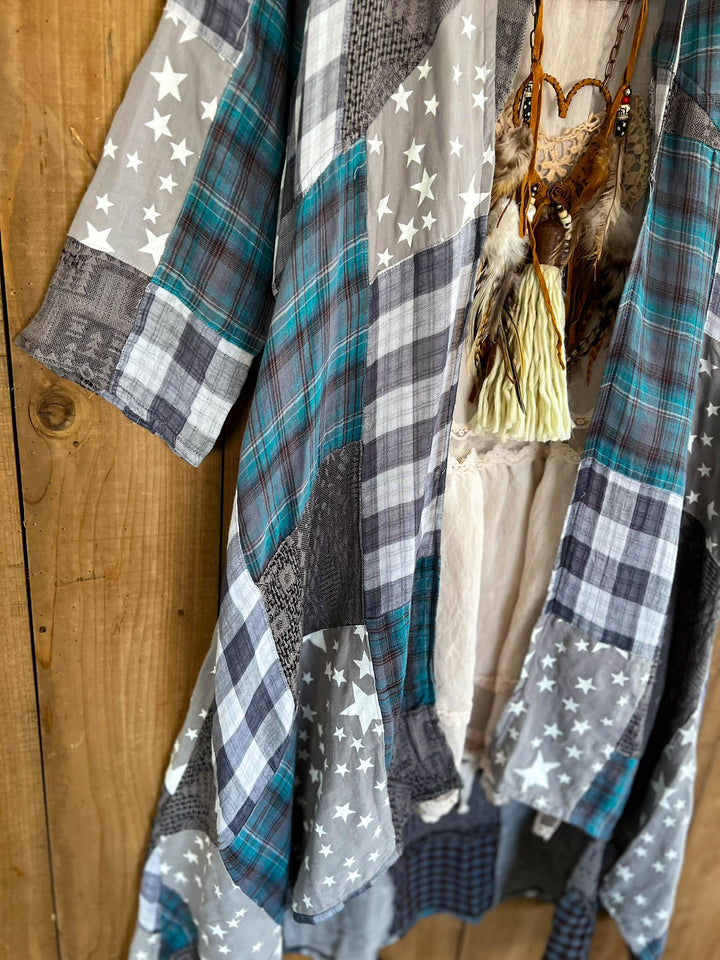 Soft Wander Patchwork Multi-Color Duster Jacket - 100% Gauze Cotton