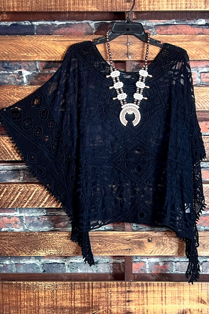 CHARMING AS EVER LACE EMBROIDERED SHEER TOP IN BLACK