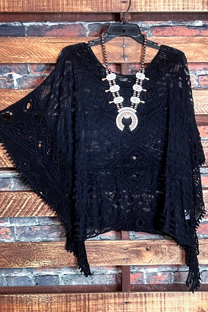 CHARMING AS EVER LACE EMBROIDERED SHEER TOP IN BLACK