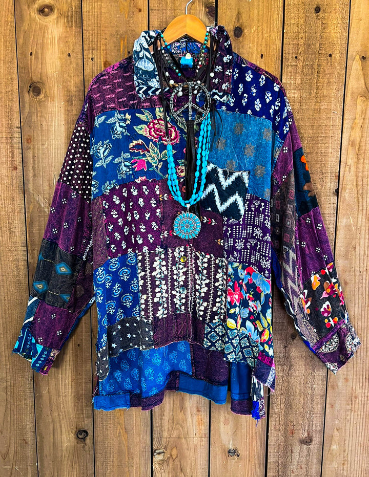 Canyon Mist Patchwork Top Jacket  Multi-Color