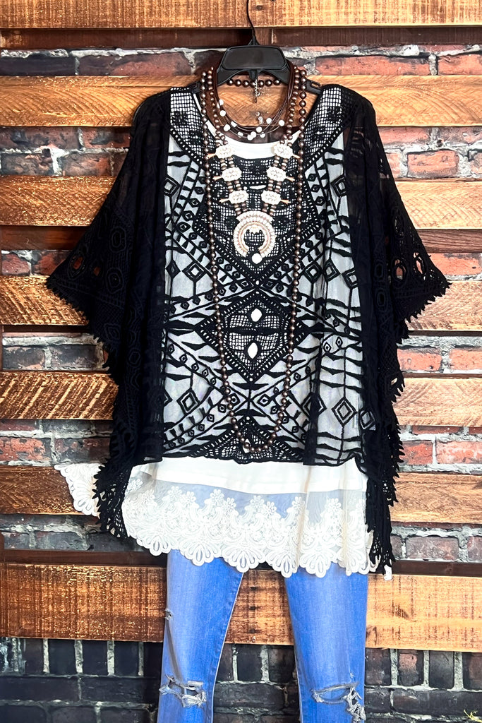 CHARMING AS EVER LACE EMBROIDERED SHEER TOP IN BLACK