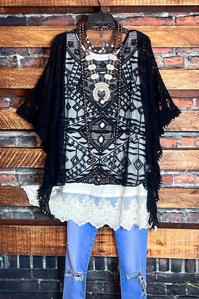 CHARMING AS EVER LACE EMBROIDERED SHEER TOP IN BLACK