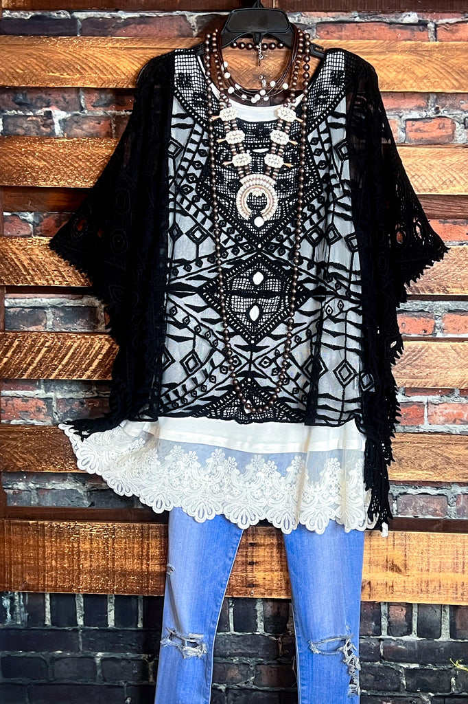 CHARMING AS EVER LACE EMBROIDERED SHEER TOP IN BLACK