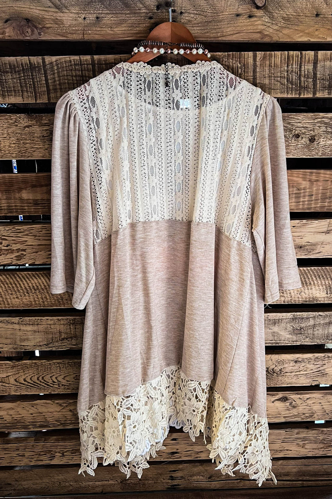 GRACEFUL DARLING  VINTAGE INSPIRED LACE CARDIGAN IN BEIGE
