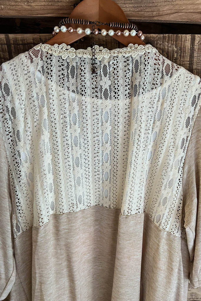 GRACEFUL DARLING  VINTAGE INSPIRED LACE CARDIGAN IN BEIGE