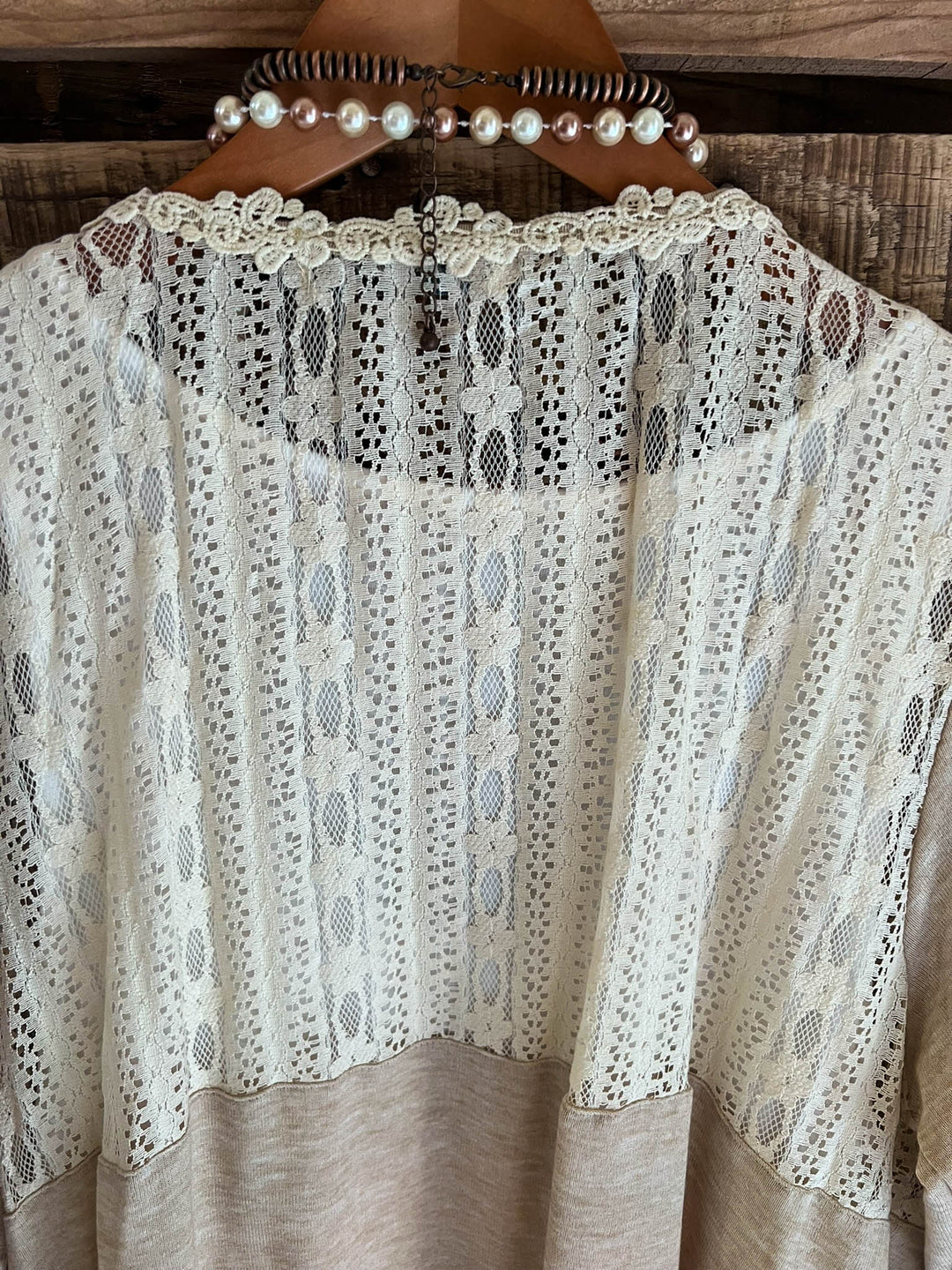 GRACEFUL DARLING  VINTAGE INSPIRED LACE CARDIGAN IN BEIGE