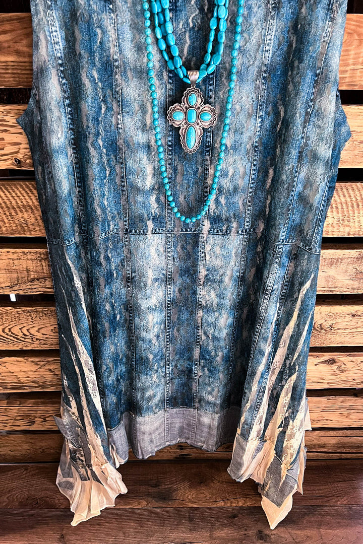 Young At Heart Blue Denim Lace Tunic