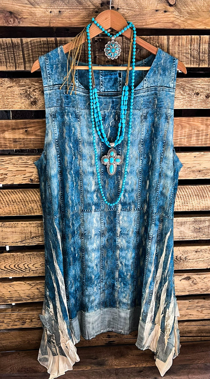Young At Heart Blue Denim Lace Tunic