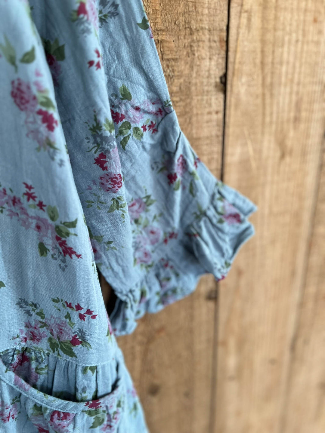 Whispering Blooms 100% Cotton Tunic Antique Blue Floral