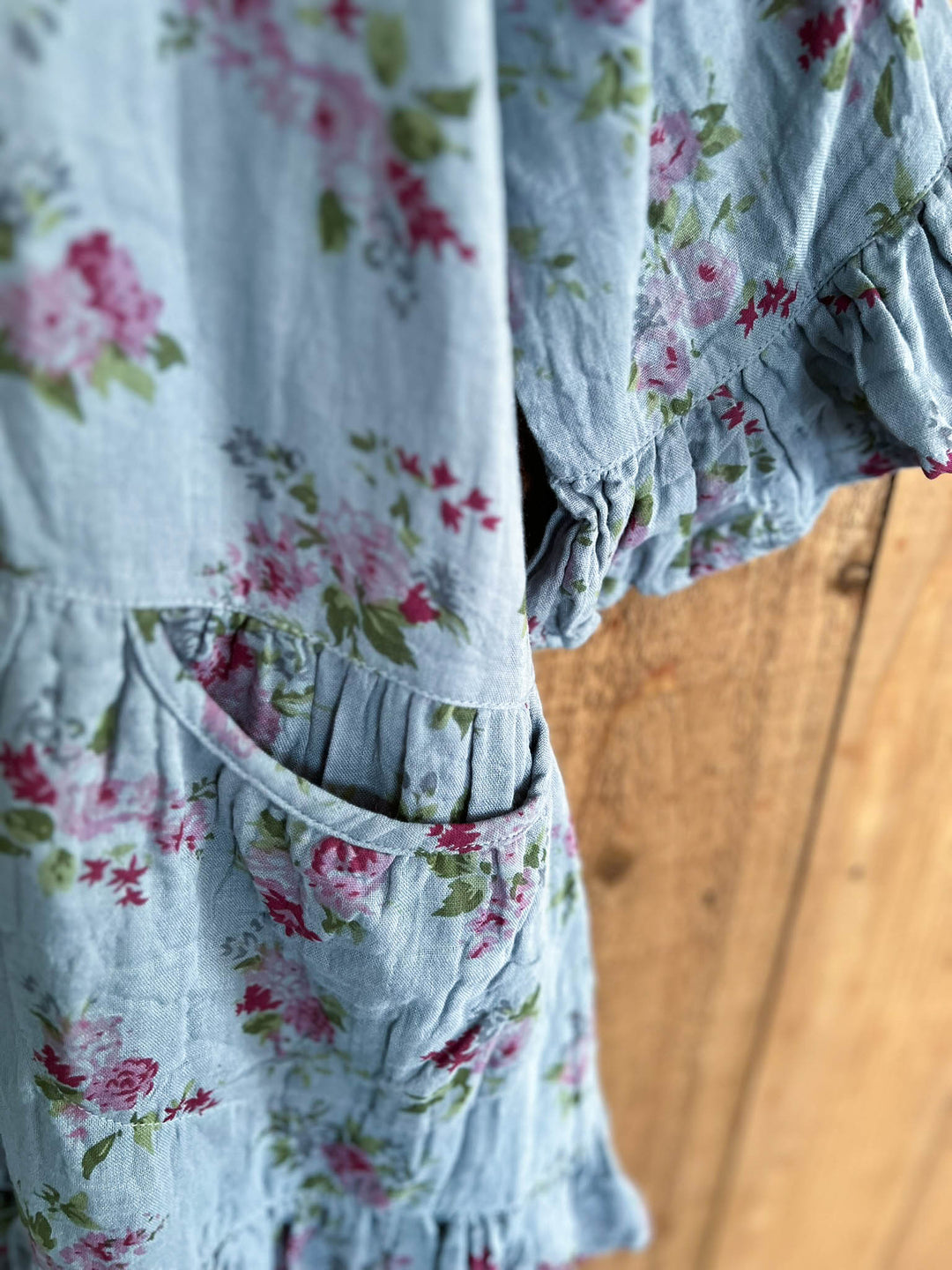 Whispering Blooms 100% Cotton Tunic Antique Blue Floral