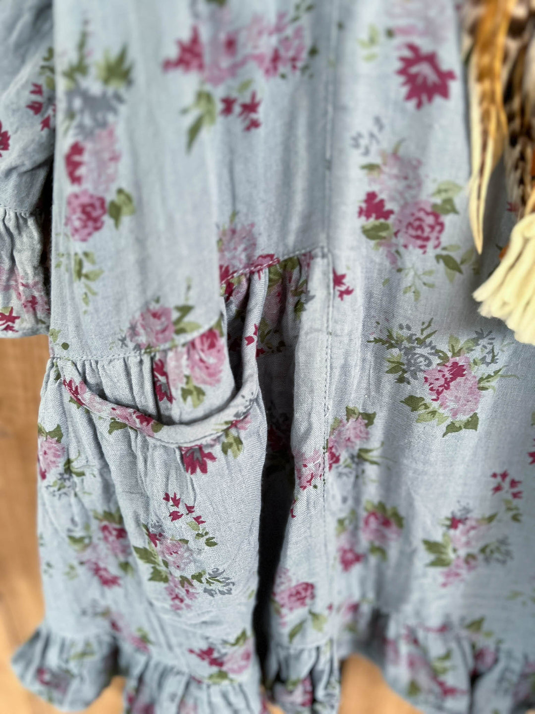 Whispering Blooms 100% Cotton Tunic Antique Blue Floral