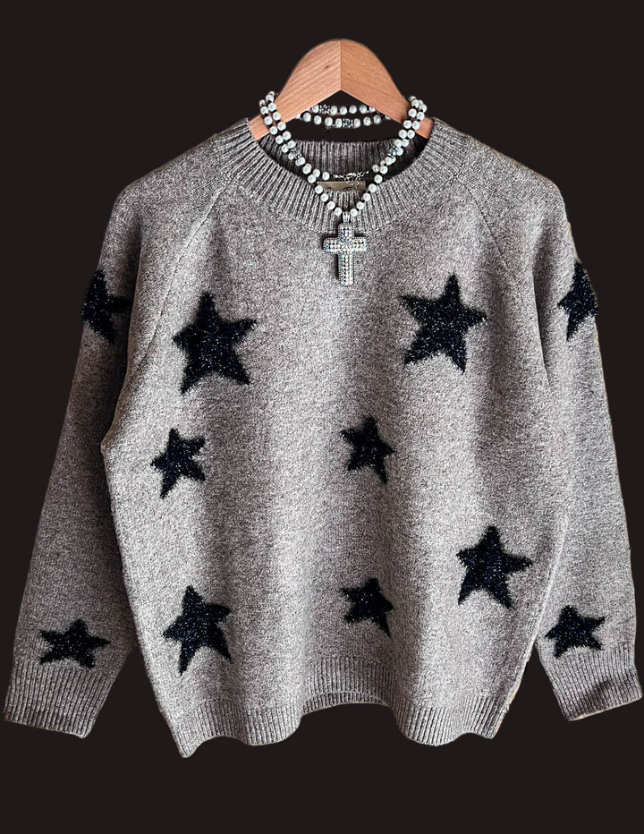 THE MAGIC STARS BOHO-CHIC PULLOVER SWEATER IN ASH MOCHA