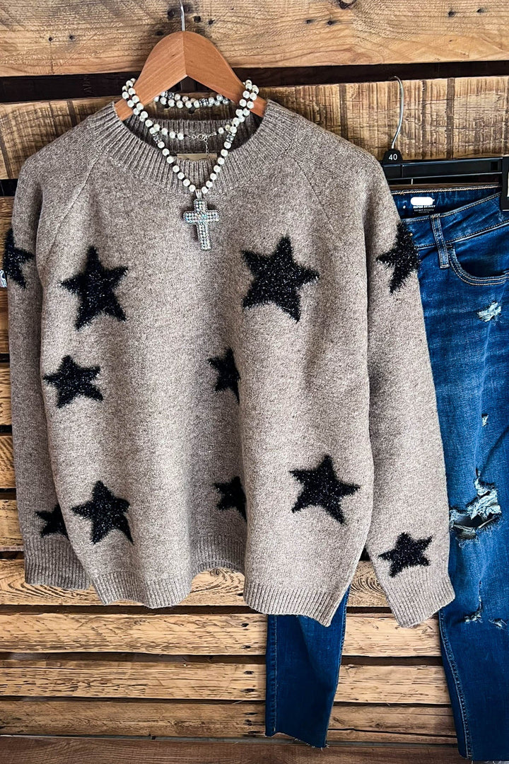 THE MAGIC STARS BOHO-CHIC PULLOVER SWEATER IN ASH MOCHA